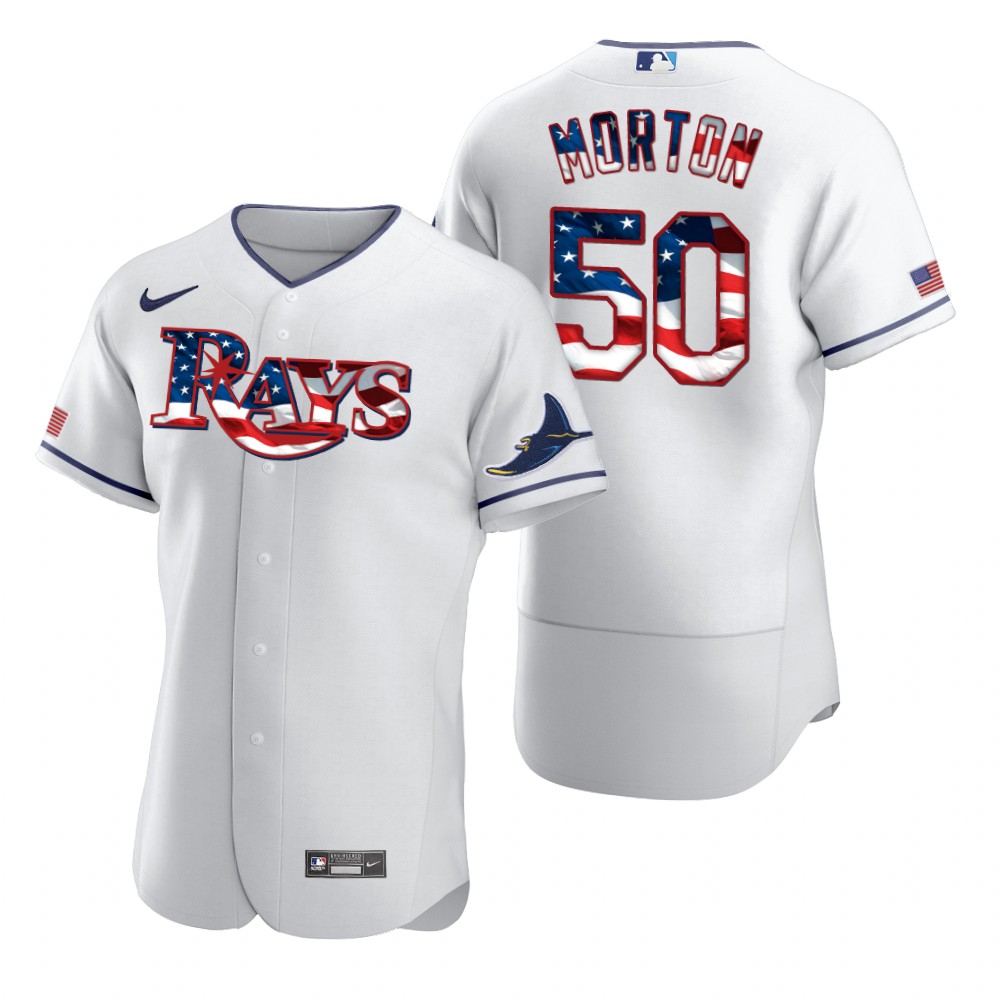 Tampa Bay Rays #50 Charlie Morton Men Nike White Fluttering USA Flag Limited Edition Authentic MLB Jersey